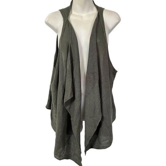 J Jill Linen Bamboo Waterfall Sleeveless Vest Cardigan Sweater Gray Lagenlook M - Picture 1 of 16